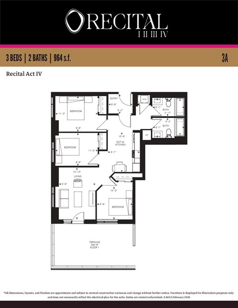 A floor plan for the Recital Act IV shows a layout with three bedrooms, two bathrooms, and a living area.